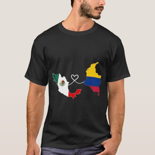 ハーフコロンビアハーフメキシコ国旗の地図DNA Mexico Co Tシャツ (正面)