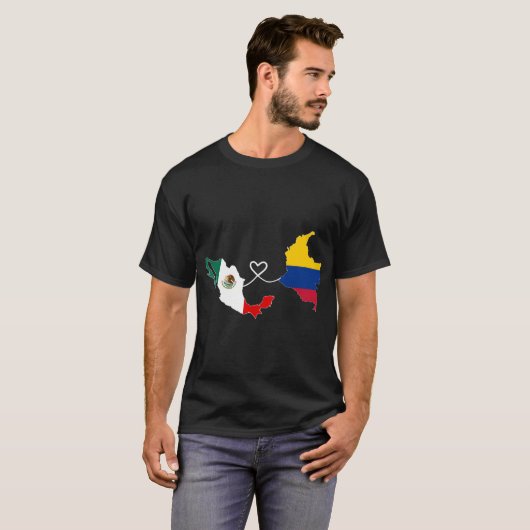 ハーフコロンビアハーフメキシコ国旗の地図DNA Mexico Co Tシャツ (正面フル)