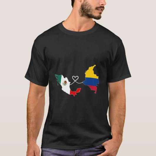 ハーフコロンビア半メキシコ国旗の地図Dnaメキシコ Tシャツ (正面)