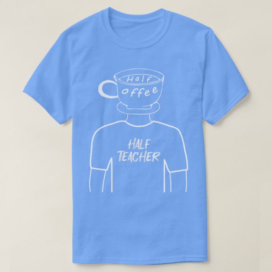 ハーフコーヒーハーフ先生ヒトおもしろいハイブリッドホワイト Tシャツ (デザイン正面)