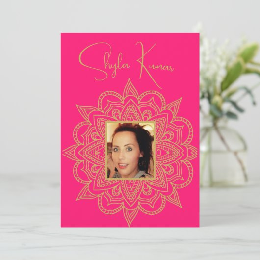 ハーフサリーセレモニーインディアンピンク金ゴールド 招待状 (スタンド正面)