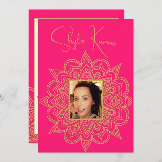 ハーフサリーセレモニーインディアンピンク金ゴールド 招待状 (正面/裏面)