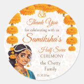 ハーフサリー式かわいいインディアンの女の子の好意 ラウンドシール (正面)