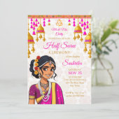ハーフサリー式かわいいインディアンの女の子の金ゴールド 招待状 (スタンド正面)