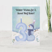 ハーフシスター 3歳の誕生日 スノーマン 雪景色 サリー カード (正面)