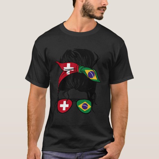 ハーフスイス半ブラジルのスイスとブラズのミックス Tシャツ (正面)
