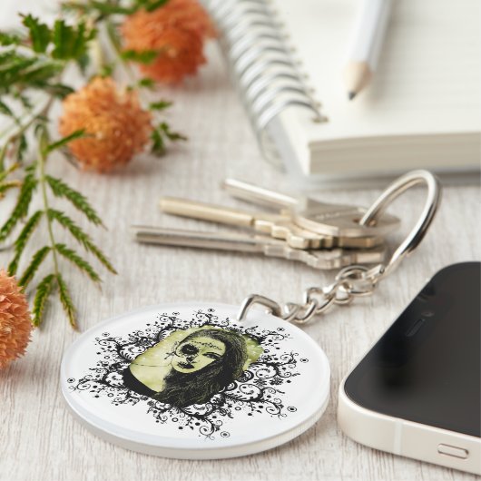 ハーフスカルガール顔デイオブザデッドアート キーホルダー (正面右)