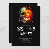ハーフスカルパンプキンミニマモダンリストハロウィーン 招待状 (正面/裏面)