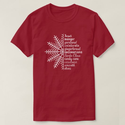 ハーフスノーフレークとクリスマスワードのハーフリストT- Tシャツ (デザイン正面)