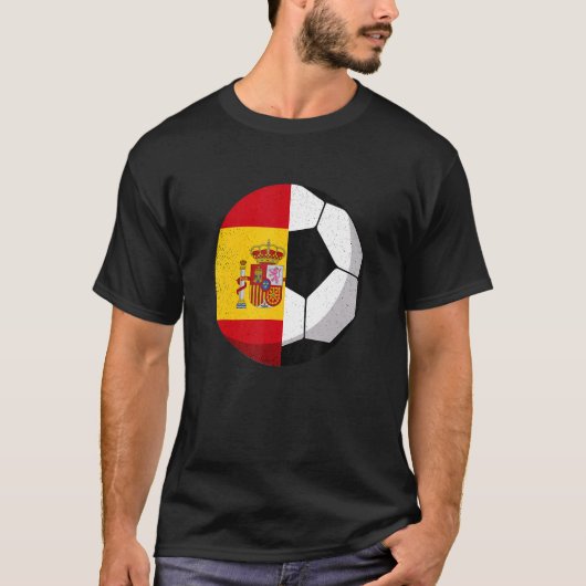 ハーフスペイン国旗ハーフサッカーフットボールフットボール Tシャツ (正面)