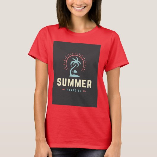 ハーフスリーブTシャツ 夏の楽園デザイン Tシャツ (正面)