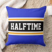 ハーフタイムおもしろいネイビーブルーイエローブラックスポーティストライプズ クッション (ブランケット)