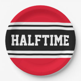 ハーフタイムブライトレッド白黒サッカーストライプ選手 ペーパープレート