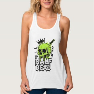 ハーフデッドスカルハロウィンビンテージ彫刻Tシャツ タンクトップ