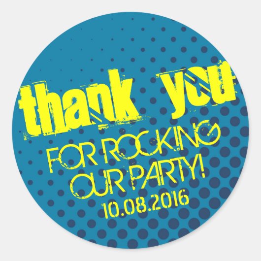 ハーフトーカッコいいンパーティーロックステッカー黄と青 ラウンドシール (正面)