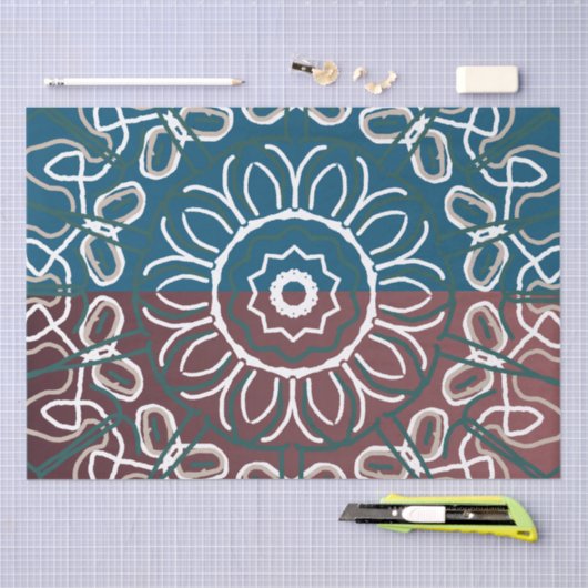 ハーフトーンのトレンディなブルー・マーブ・レース・デザイン 薄葉紙 (クラフト)