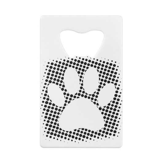 ハーフトーンの背景を持つ犬の手の印刷 クレジットカード栓抜き (裏面)