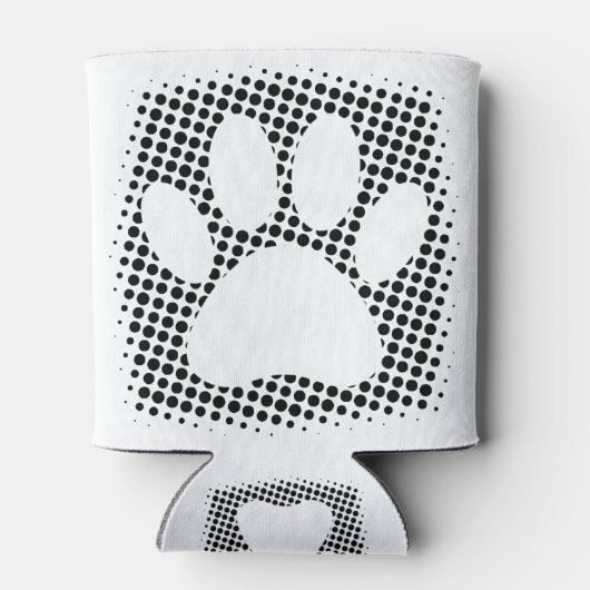 ハーフトーンの背景を持つ犬の手の印刷 缶クーラー (裏面)