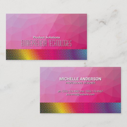 ハーフトーンの色 | マゼンタ幾何学模様 名刺 (正面/裏面)