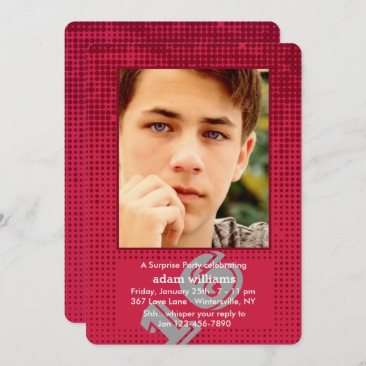 ハーフトーンの赤い写真の招待状 招待状 (正面/裏面)