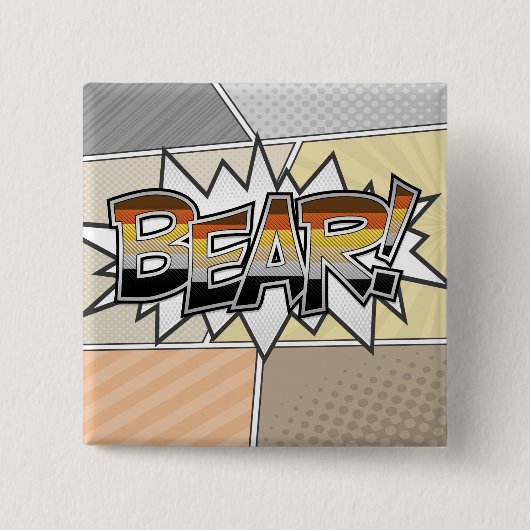 ハーフトーンゲイベアプライドタイポグラフィとフラグ 缶バッジ (正面)