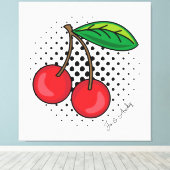 ハーフトーンドット上のパーツ赤いさくらんぼキャンバス印刷 キャンバスプリント (インサイチュ (ウッドフロア))