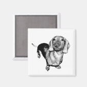 ハーフトーンモノクロ写真ダックスンドDoxie マグネット (正面/裏面)