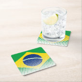 ハーフトーン効果があるブラジル国旗 スクエアペーパーコースター (インサイチュ)