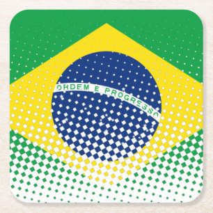 ハーフトーン効果があるブラジル国旗 スクエアペーパーコースター
