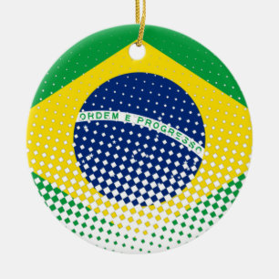 ハーフトーン効果があるブラジル国旗 セラミックオーナメント