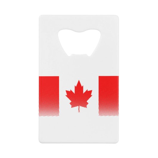 ハーフトーン効果のあるカナダ国旗 クレジットカード栓抜き (正面)