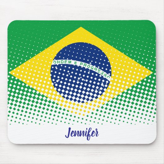 ハーフトーン効果名前をカスタムするブラジル国旗 マウスパッド (正面)