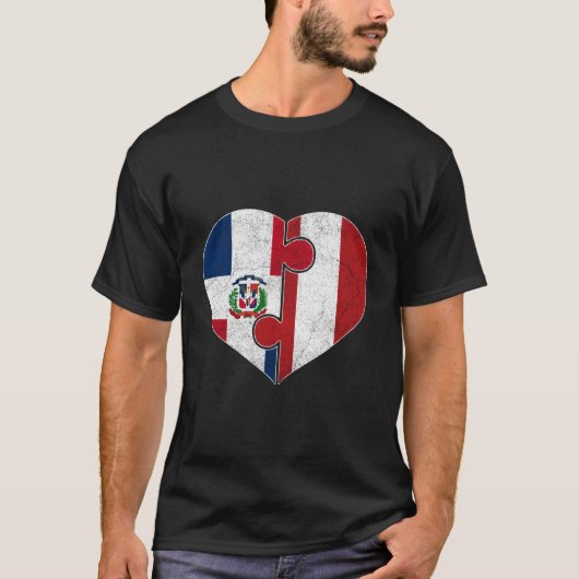 ハーフドミニカ半ペルー国旗ハートルーツHeri Tシャツ (正面)