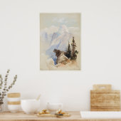 ハーフドームヨセミテトマスモラン水彩画 ポスター (キッチン)