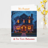 ハーフハロウィーンとハーフクリスマス | 休日ユーモア カード (黄色い花)