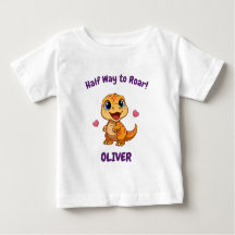 ハーフバースデー 6ヶ月 恐竜デザイン 名入れTシャツ
