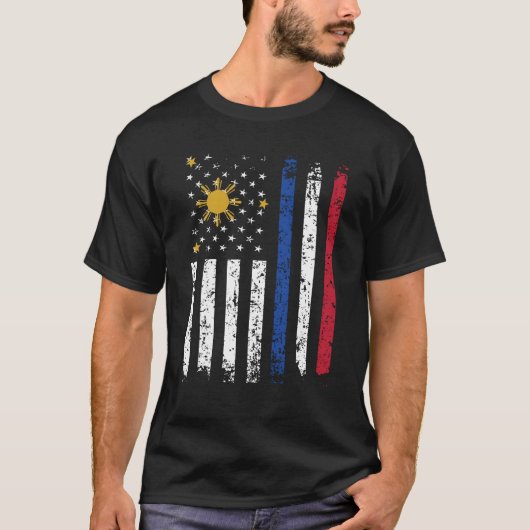 ハーフフィリピン半米国旗フィリピンUSA Tシャツ (正面)