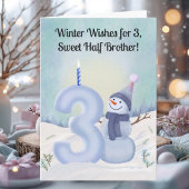 ハーフブラザー3歳の誕生日 雪だるま 雪景色 3 カード