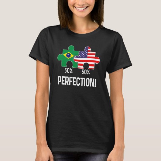 ハーフブラジル半米国旗の組み合わせ地図ブラ Tシャツ (正面)
