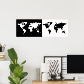ハーフブラック/ハーフホワイトワールドマップ ポスター (ホームオフィス)