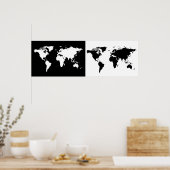ハーフブラック/ハーフホワイトワールドマップ ポスター (キッチン)