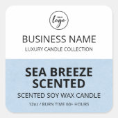 ハーフブルーの白しょうゆろうそくラベル スクエアシール (正面)