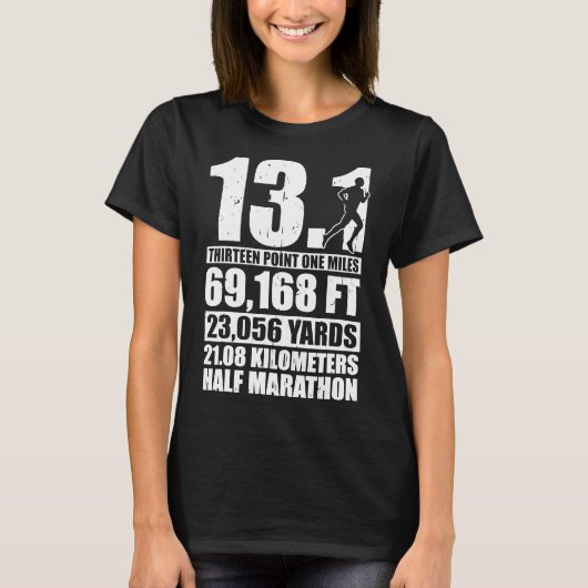 ハーフマラソン13.1マイルランニングズランナー Tシャツ (正面)