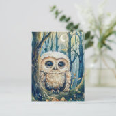 ハーフムーンで枝に小さなフクロウ ポストカード (スタンド正面)