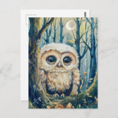 ハーフムーンで枝に小さなフクロウ ポストカード (正面/裏面)