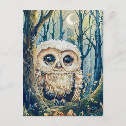 ハーフムーンで枝に小さなフクロウ ポストカード (正面)