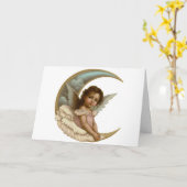 ハーフムーンエンジェル誕生日グリーティングカード カード (黄色い花)