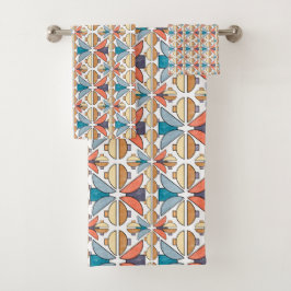 ハーフムーンズインサンゴアンドティール（緑がかった色） バスタオルセット