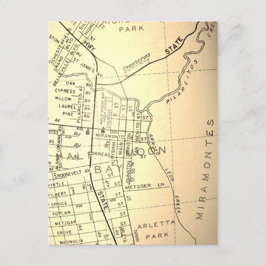 ハーフムーンベイ,カリフォルニア州ヴィンテージの地図 ポストカード (正面)