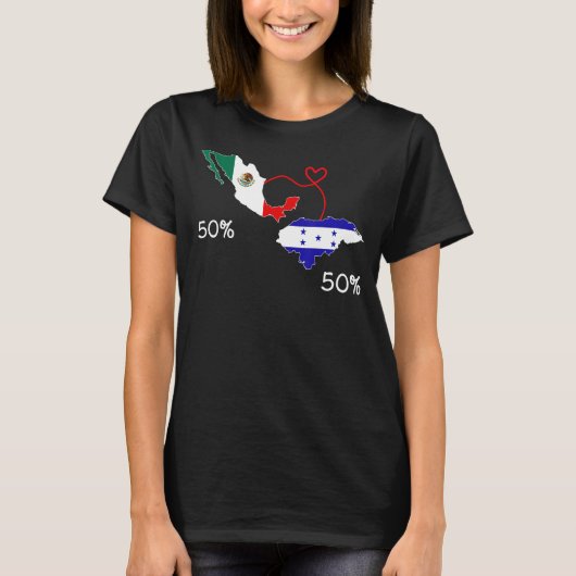 ハーフメキシコ半ホンジュラス国旗の地図メキシコ地図 Tシャツ (正面)